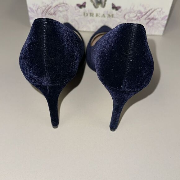 Mango 8-8.5 Midnight Navy Blue Velvet Pumps Stilettos Pointy Toe Heels - Picture 10 of 12